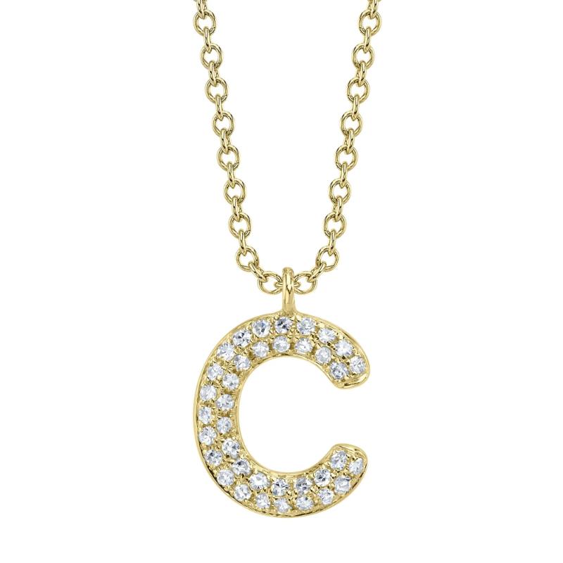 0.08Ct 14K Yellow Gold Diamond Pave Necklace - Initial C