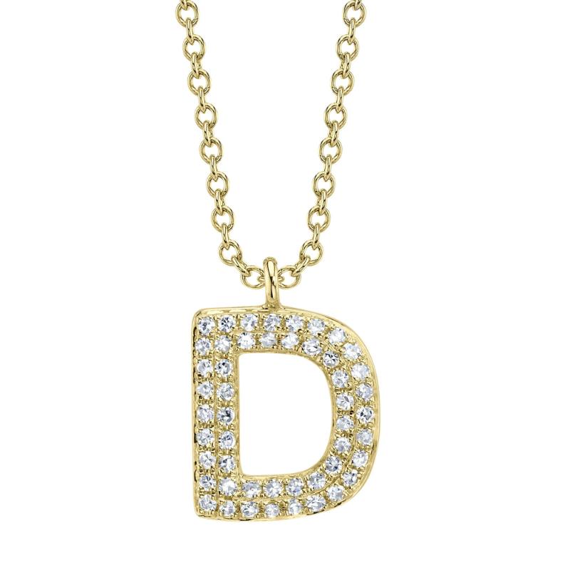0.10Ct 14K Yellow Gold Diamond Pave Necklace - Initial D