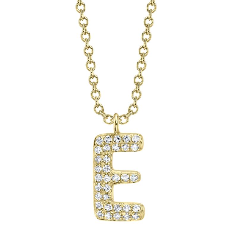 0.07Ct 14K Yellow Gold Diamond Pave Necklace - Initial E
