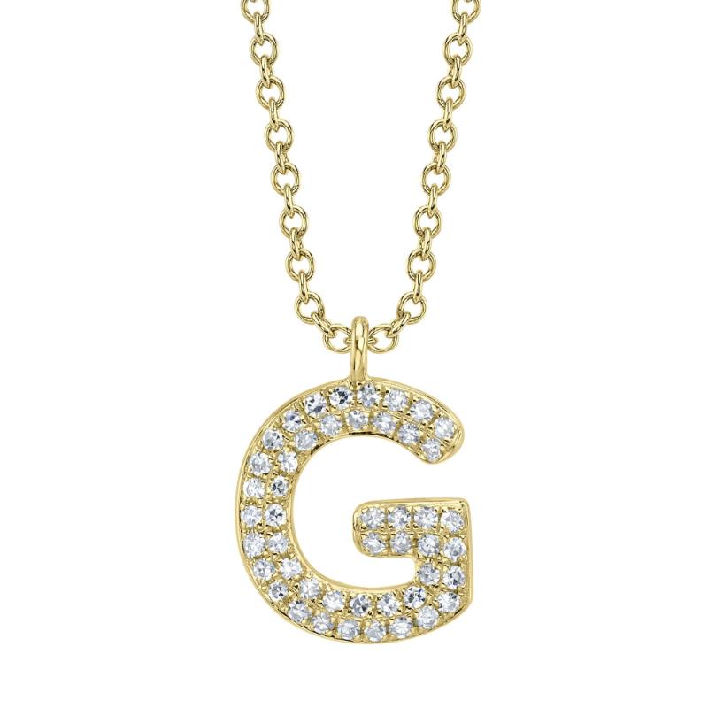 0.10Ct 14K Yellow Gold Diamond Pave Necklace - Initial G