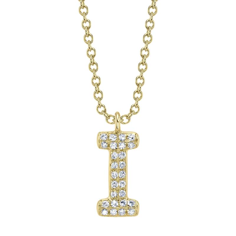 0.06Ct 14K Yellow Gold Diamond Pave Necklace - Initial I