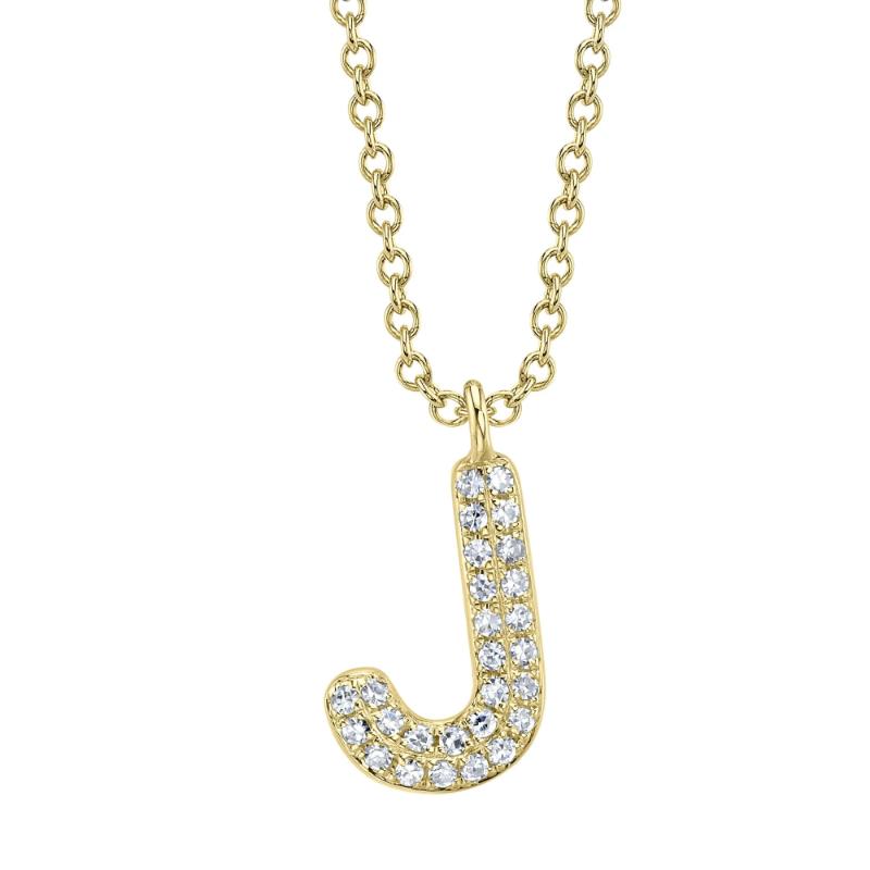 0.06Ct 14K Yellow Gold Diamond Pave Necklace - Initial J