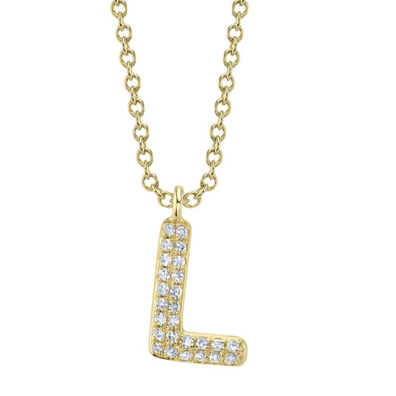 0.05Ct 14K Yellow Gold Diamond Pave Necklace - Initial L