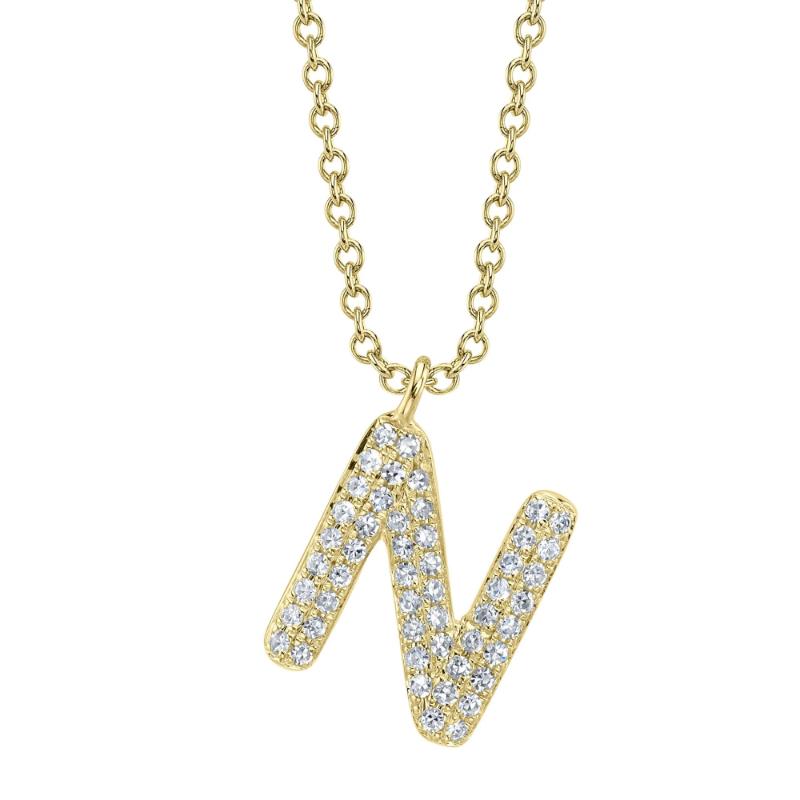 0.11Ct 14K Yellow Gold Diamond Pave Necklace - Initial N