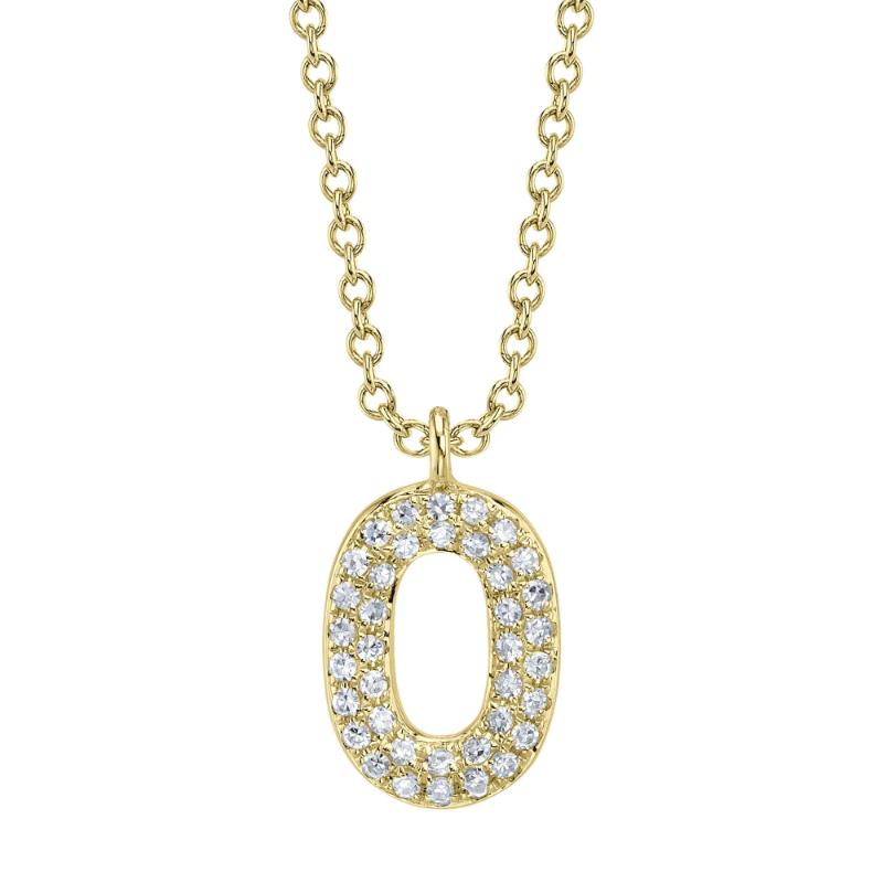 0.08Ct 14K Yellow Gold Diamond Pave Necklace - Initial O