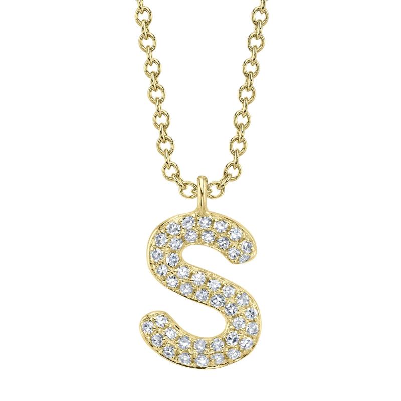 0.09Ct 14K Yellow Gold Diamond Pave Necklace - Initial S