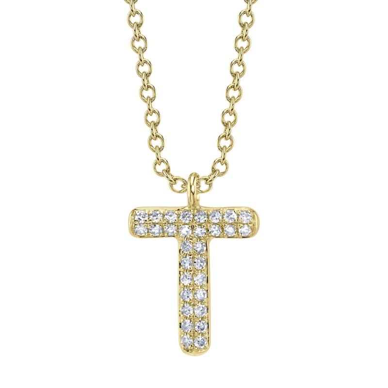0.06Ct 14K Yellow Gold Diamond Pave Necklace - Initial T