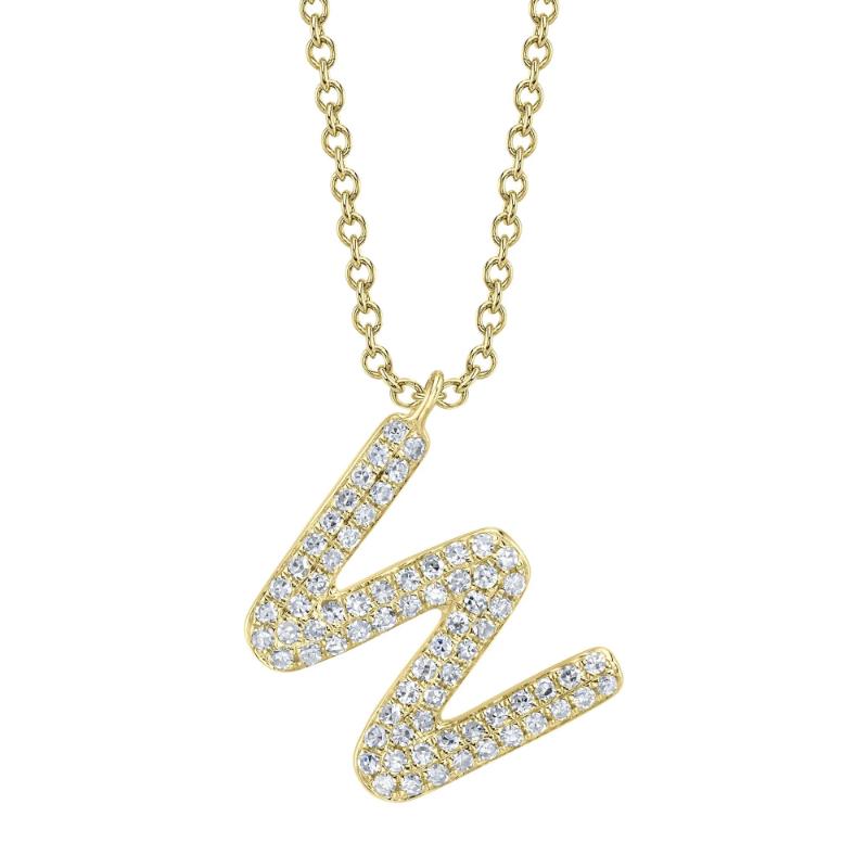 0.16Ct 14K Yellow Gold Diamond Pave Necklace - Initial W