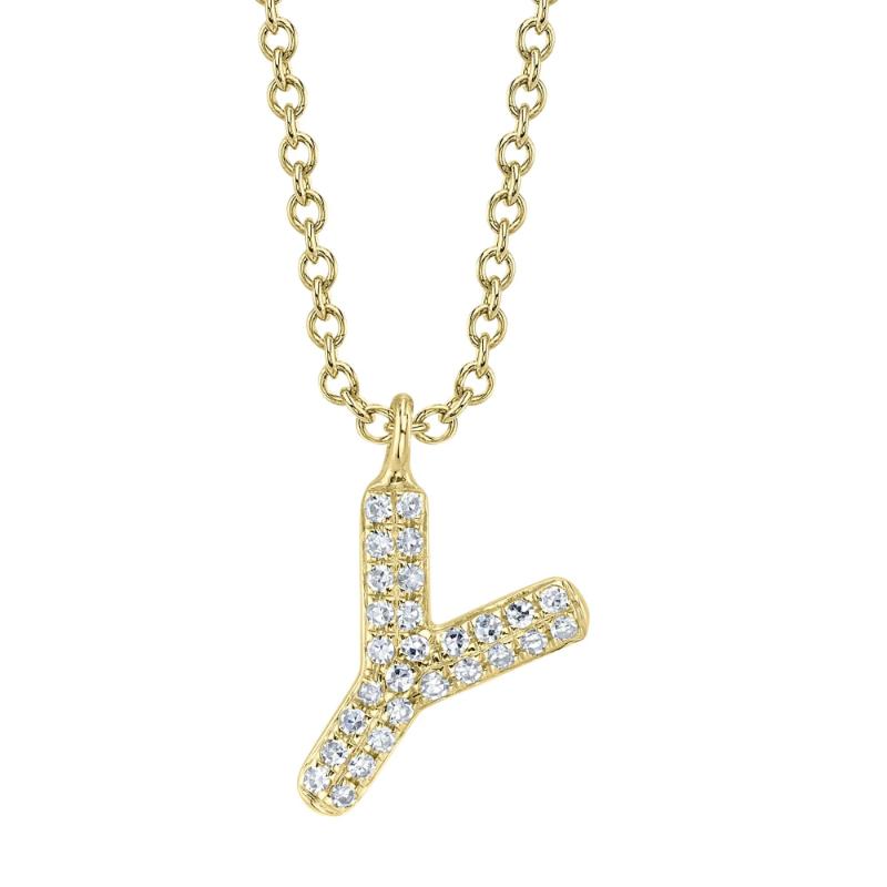 0.06Ct 14K Yellow Gold Diamond Pave Necklace - Initial Y