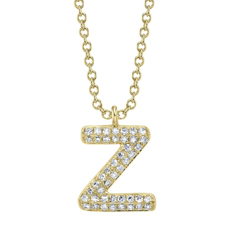 0.10Ct 14K Yellow Gold Diamond Pave Necklace - Initial Z