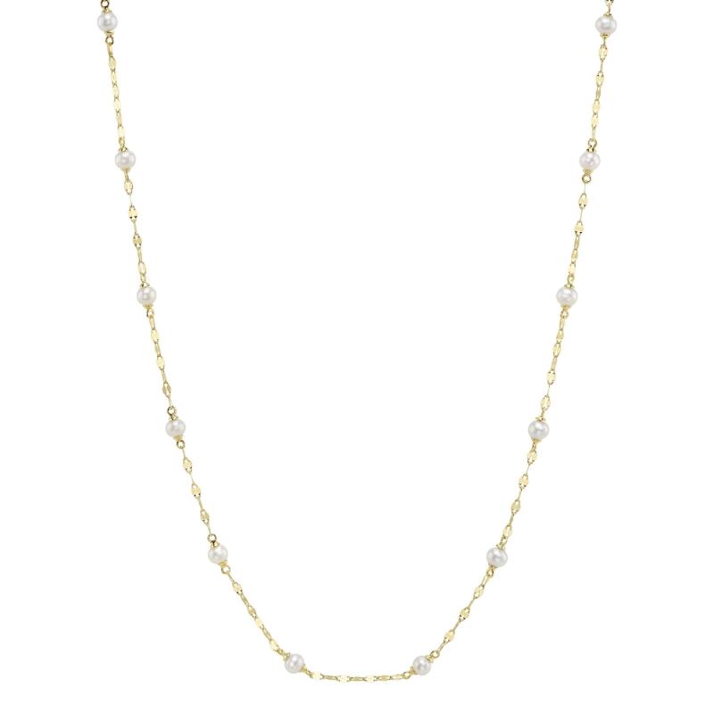 14K Yellow Gold Cultured Pearl Sparkle Chain Necklace