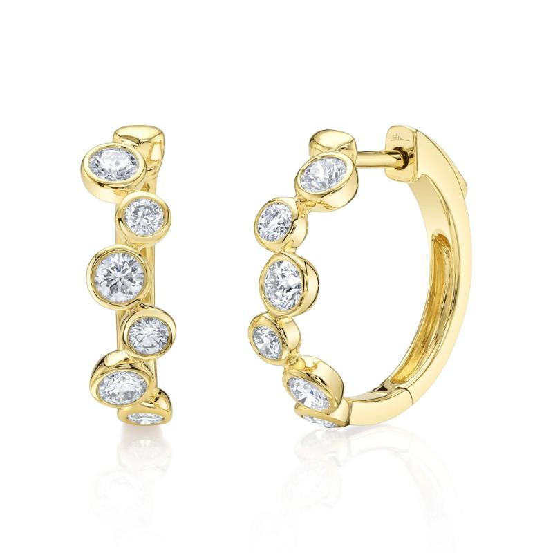 0.84Ct 14K Yellow Gold Diamond Bezel Hoop Earrings
