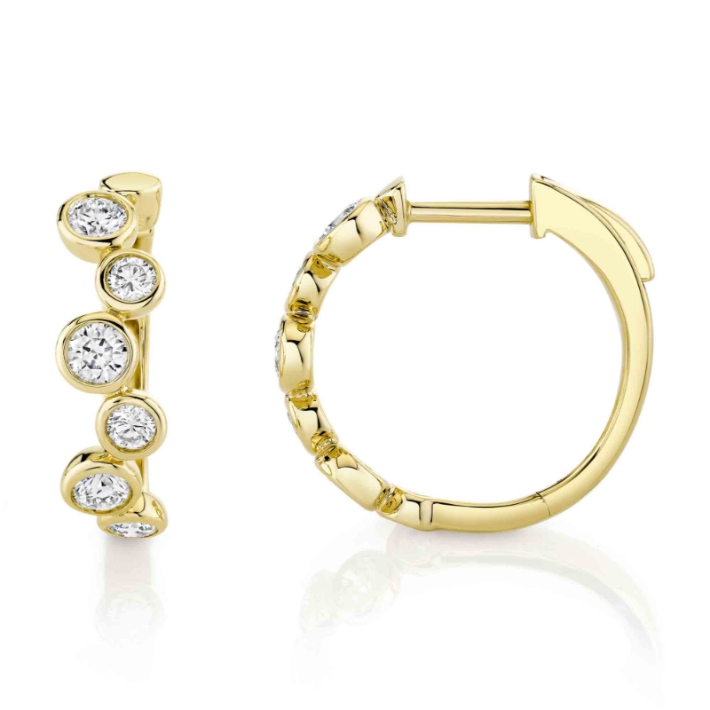 0.84Ct 14K Yellow Gold Diamond Bezel Hoop Earring