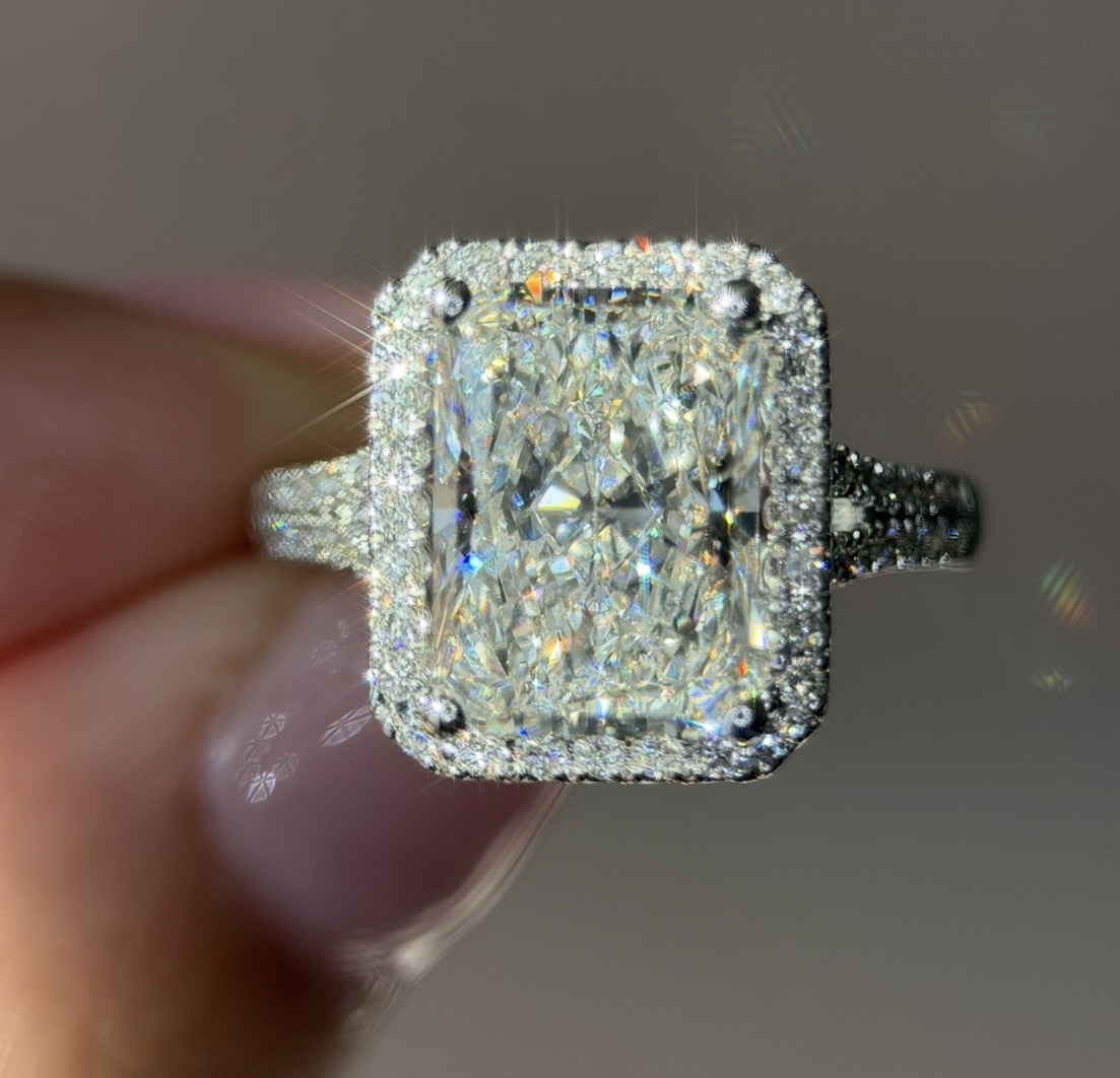 White Gold Halo Radiant Cut Diamond Engagement Ring