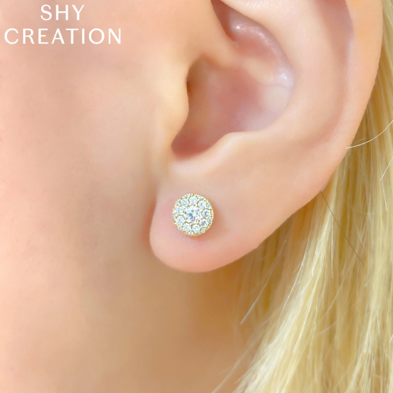 0.24Ct-Ctr(Round) 0.26Ct-Side 14K White Gold Diamond Cluster Stud Earring
