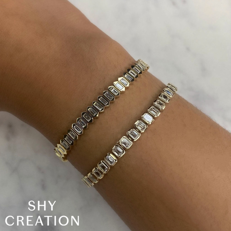 6.62Ct 14K Yellow Gold Diamond Emerald Bezel Tennis Bracelet