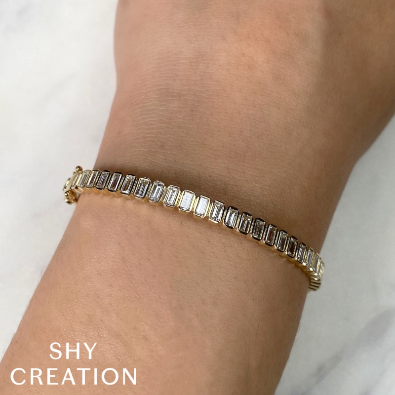 1.90Ct 14K Yellow Gold Diamond Baguette Bezel Bangle