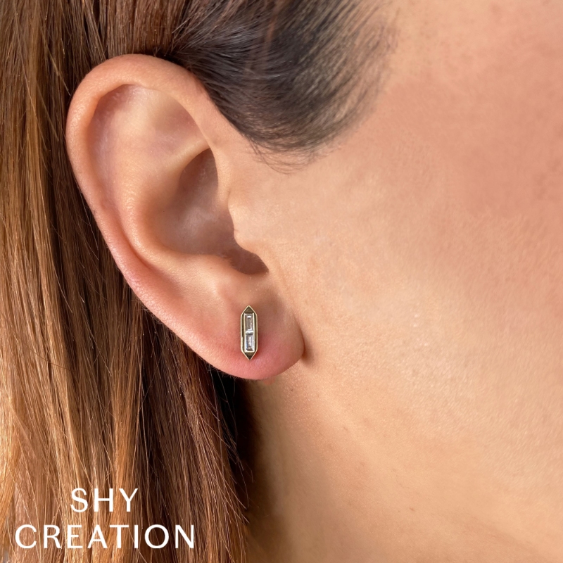 0.18Ct 14K Yellow Gold Diamond Baguette Stud Earring