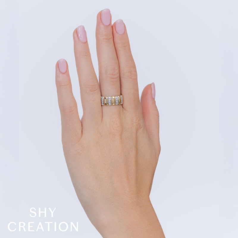 0.32Ct 14K Yellow Gold Diamond Ribbed Ring