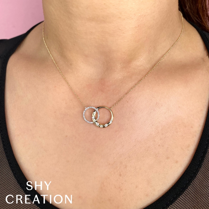 0.16Ct 14K2T Y/W Diamond Circle Necklace