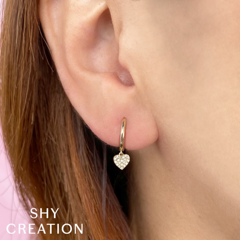 0.09Ct 14K Yellow Gold Diamond Pave Heart Huggie Earring
