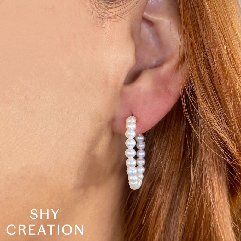 14K Yellow Gold Cultured Pearl Hoop Earring