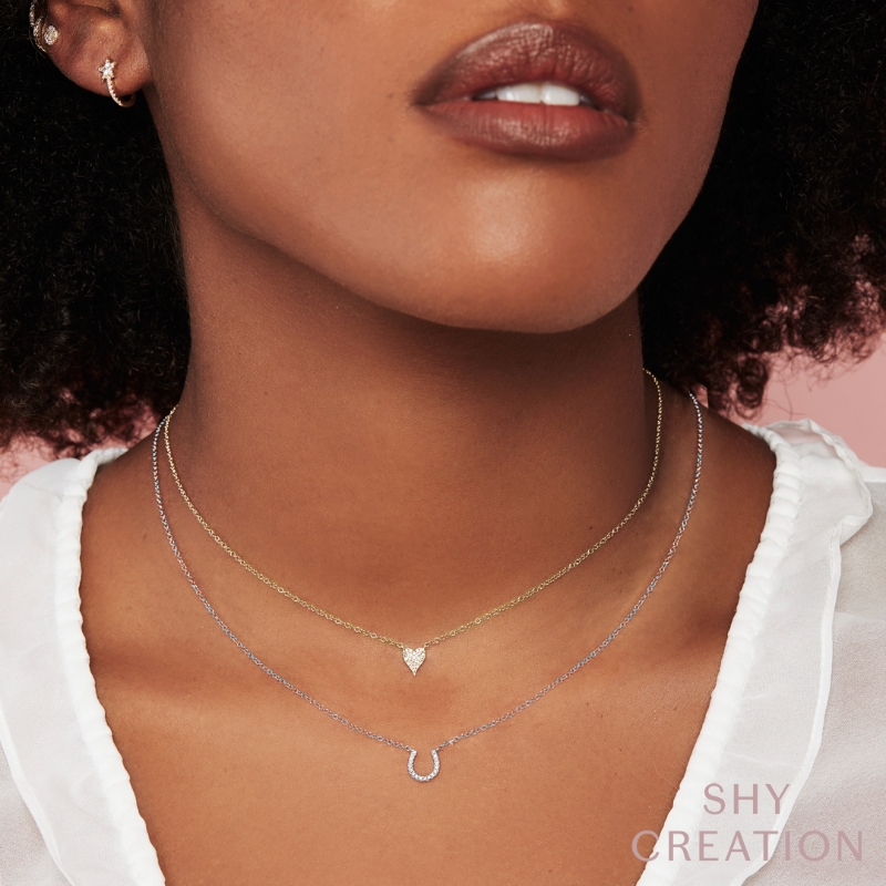 0.05Ct 14K Yellow Gold Diamond Pave Heart Necklace
