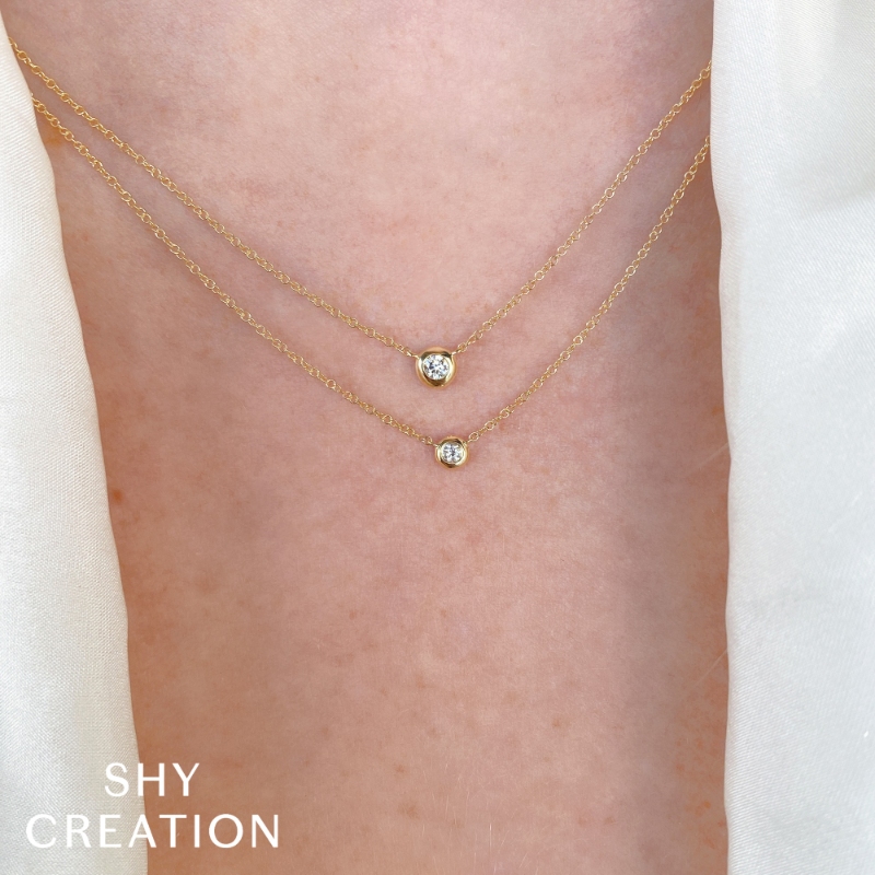 0.10Ct 14K Yellow Gold Diamond Bezel Necklace