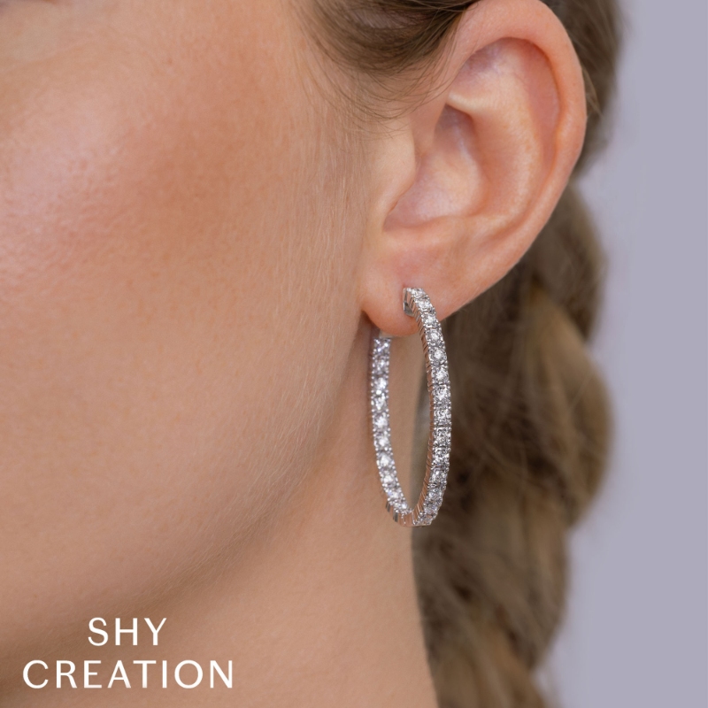 1.50Ct 14K White Gold Diamond Oval Hoop Earring
