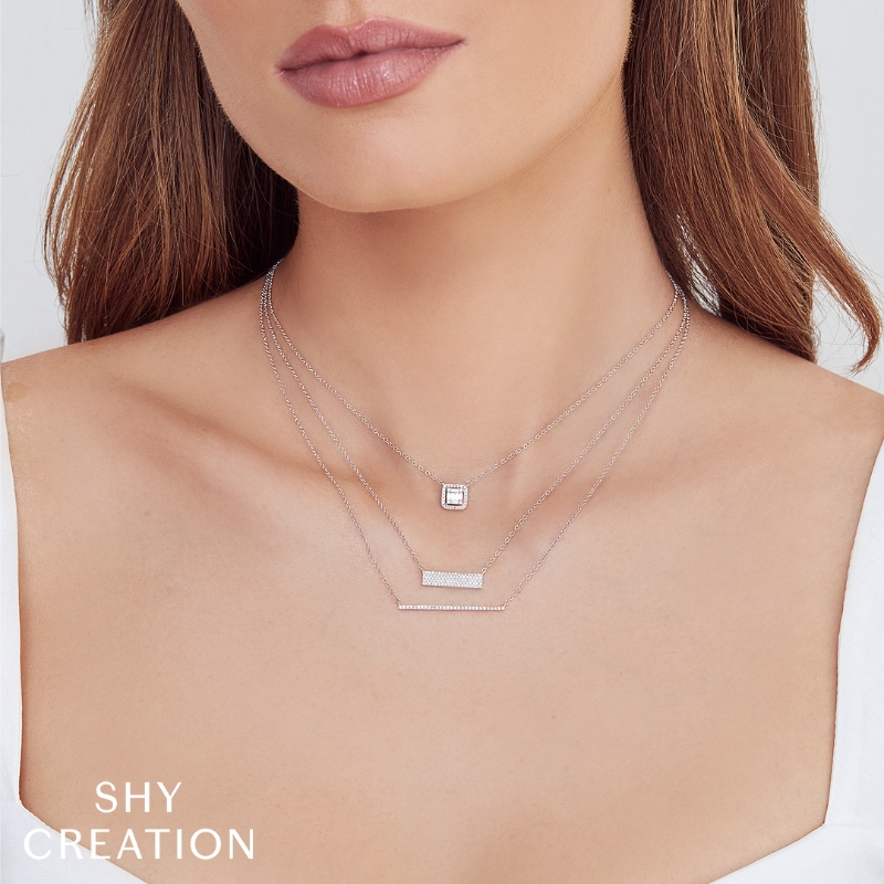 0.22Ct 14K White Gold Diamond Baguette Necklace