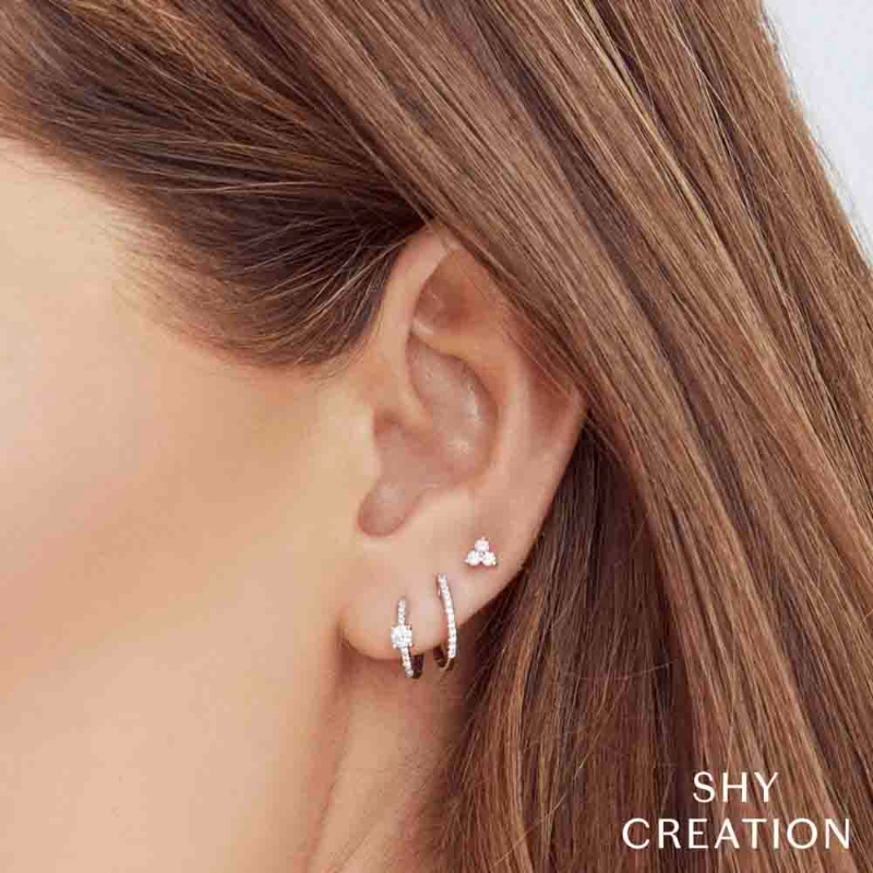 0.08Ct 14K White Gold Diamond Huggie Earring