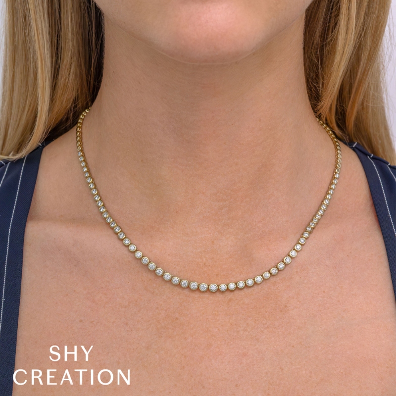 3.53Ct 14K Yellow Gold Diamond Bezel Tennis Necklace