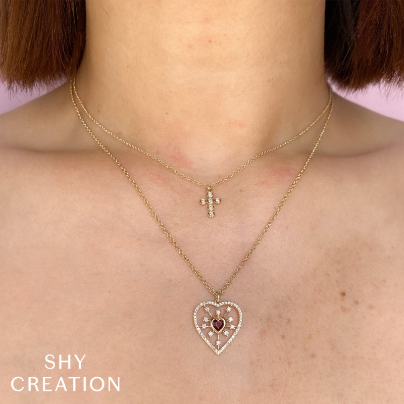 0.08Ct 14K Yellow Gold Diamond Bezel Cross Necklace