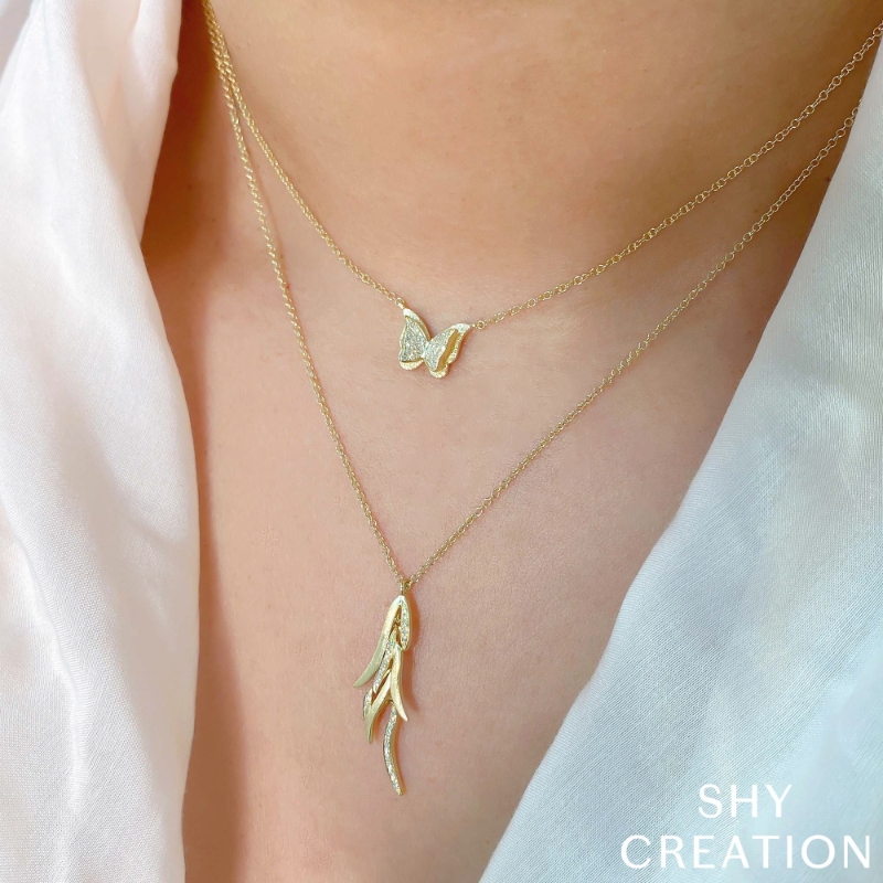 0.06Ct 14K Yellow Gold Diamond Butterfly Necklace