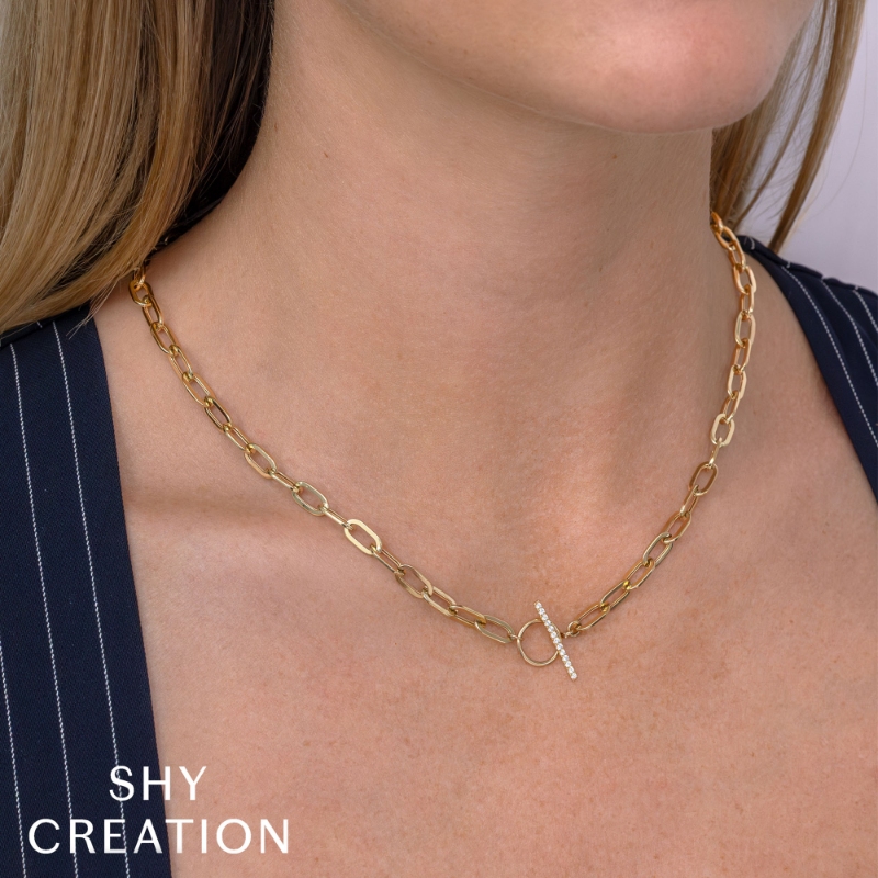 0.13Ct 14K Yellow Gold Diamond Paper Clip Link  Necklace