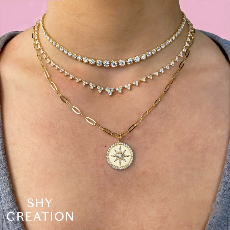 6.75Ct 14K Yellow Gold Diamond Crown Setting Tennis Necklace