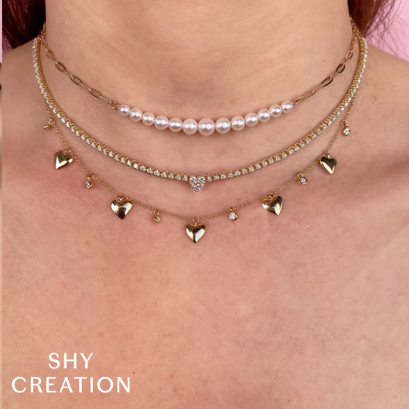 14K Yellow Gold Cultured Pearl Paper Clip Link Necklace