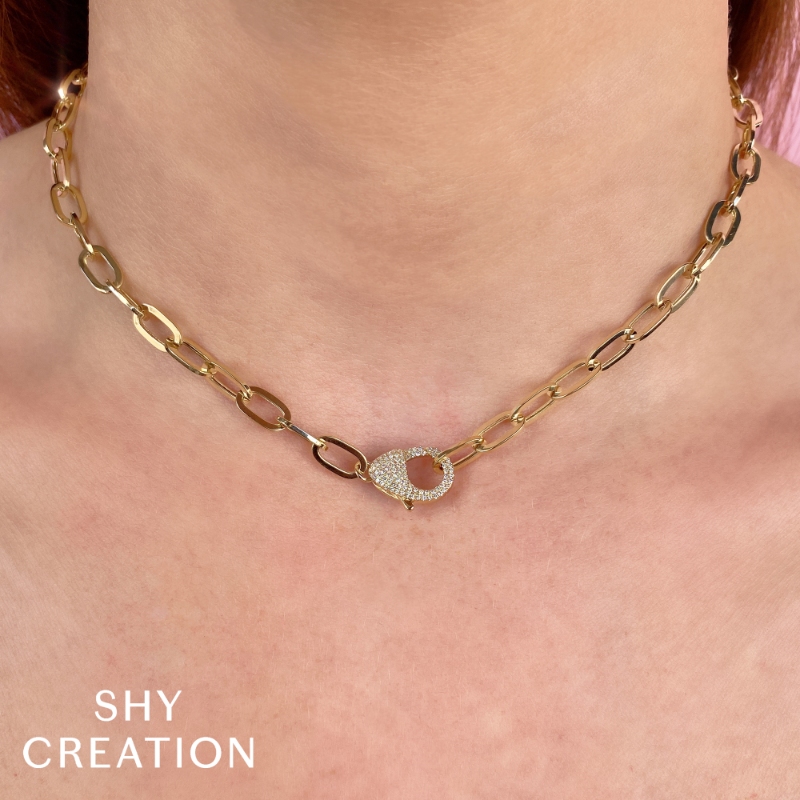 0.42Ct 14K Yellow Gold Diamond Paper Clip Link Necklace