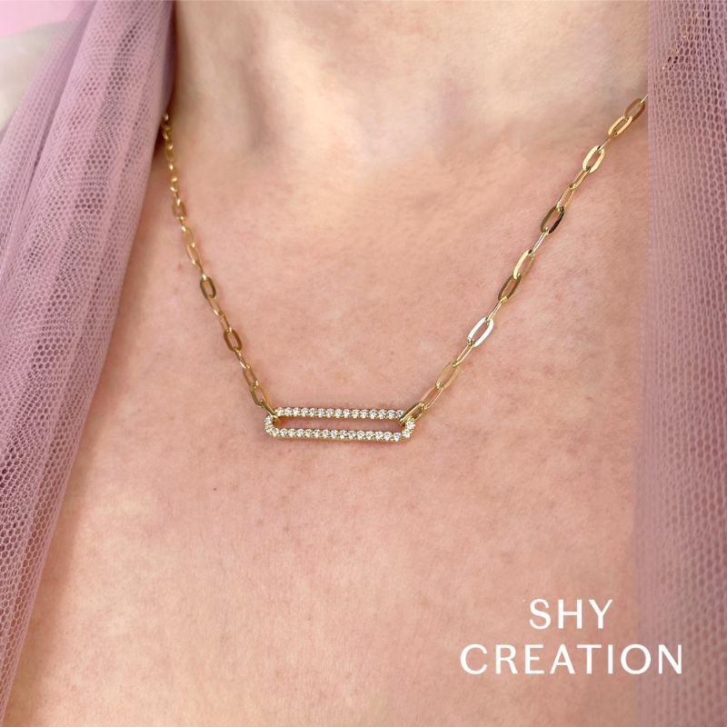0.26Ct 14K Yellow Gold Diamond Paper Clip Link Necklace