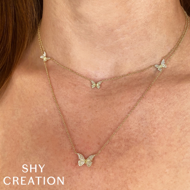 0.23Ct 14K Yellow Gold Diamond Butterfly Necklace