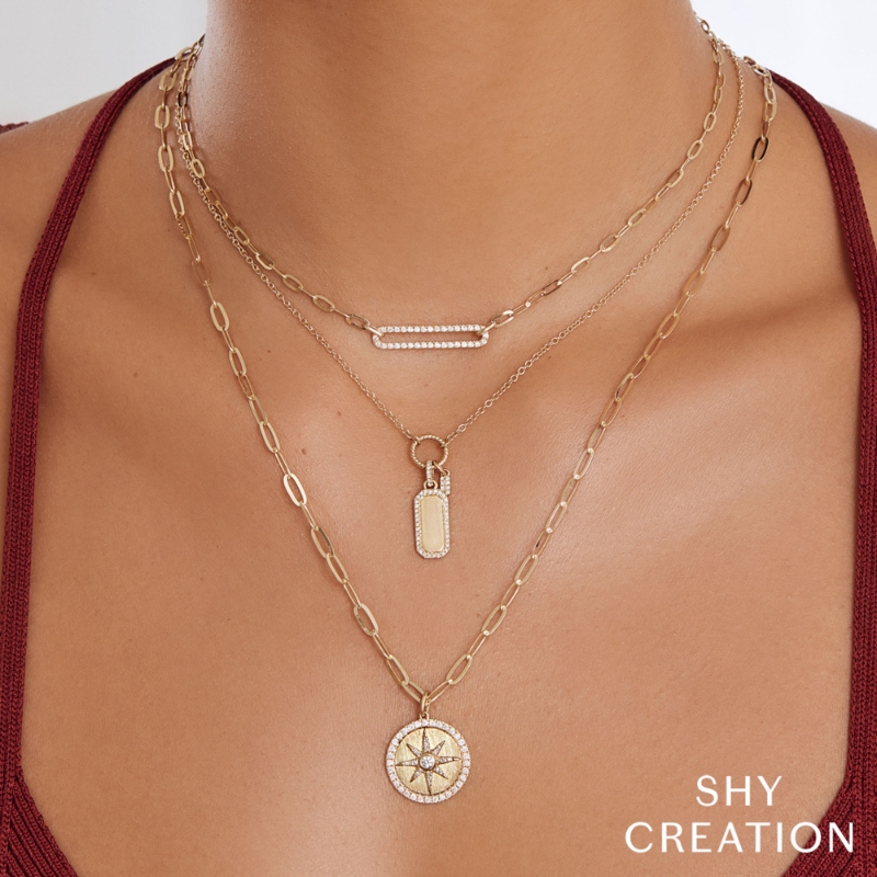 0.13Ct 14K Yellow Gold Diamond Dog Tag Matte Necklace