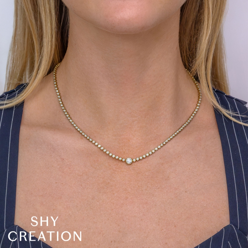 2.89Ct 14K Yellow Gold Diamond Bezel Tennis Necklace