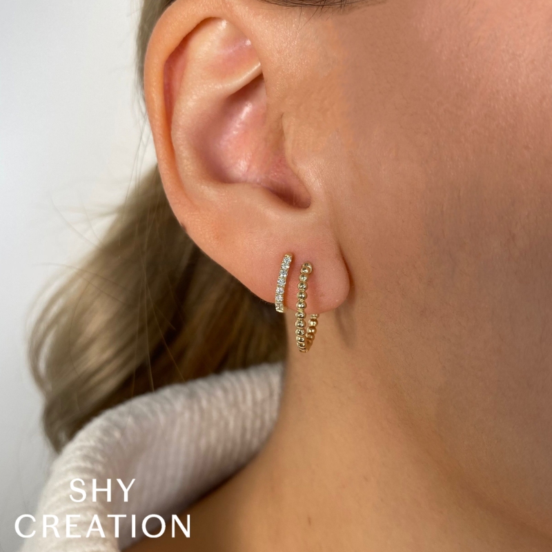 0.18Ct 14K Yellow Gold Diamond Double Huggie Earring