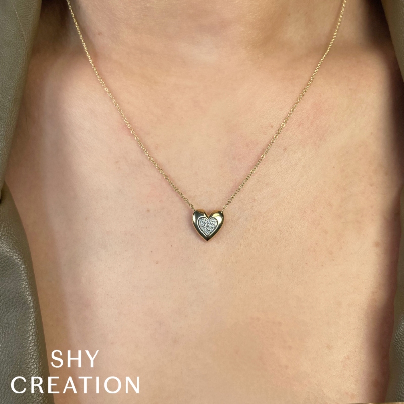 0.04Ct 14K Yellow Gold Diamond Pave Heart Necklace