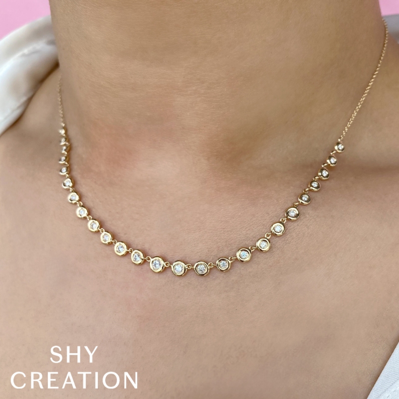 0.60Ct 14K Yellow Gold Diamond Bezel Necklace