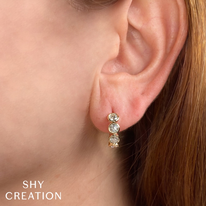 1.50Ct 14K Yellow Gold Diamond Bezel Huggie Earring