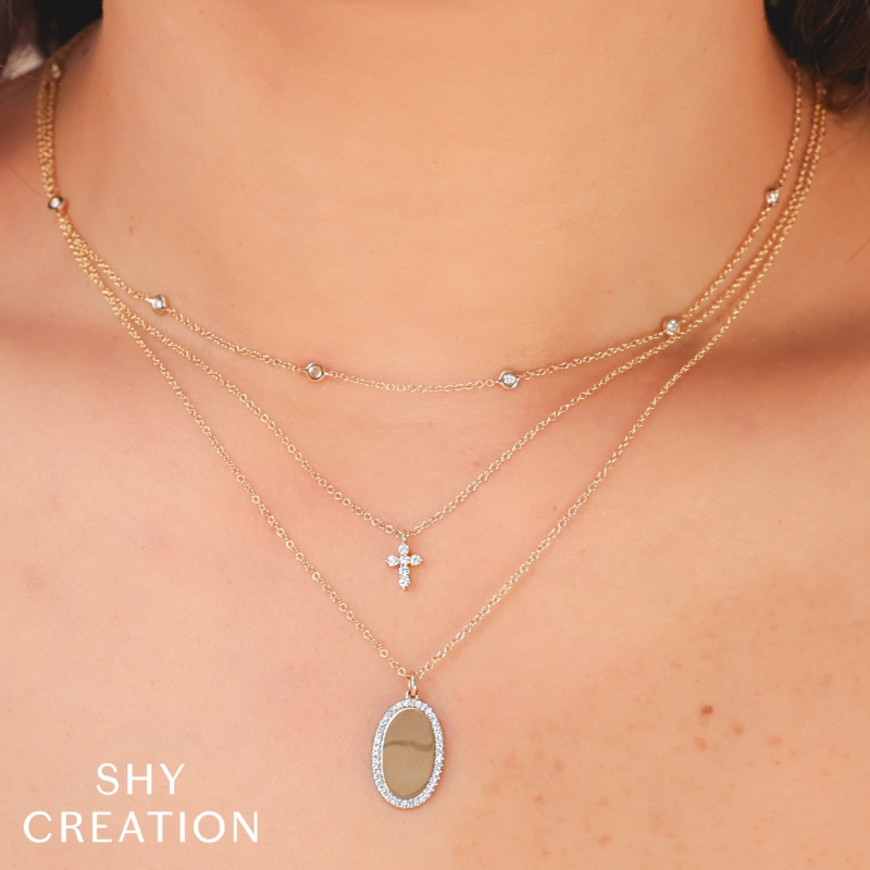 0.10Ct 14K Yellow Gold Diamond Cross Necklace