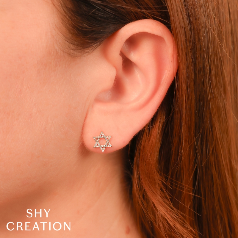 0.16Ct 14K White Gold Diamond Star Of David Stud Earring