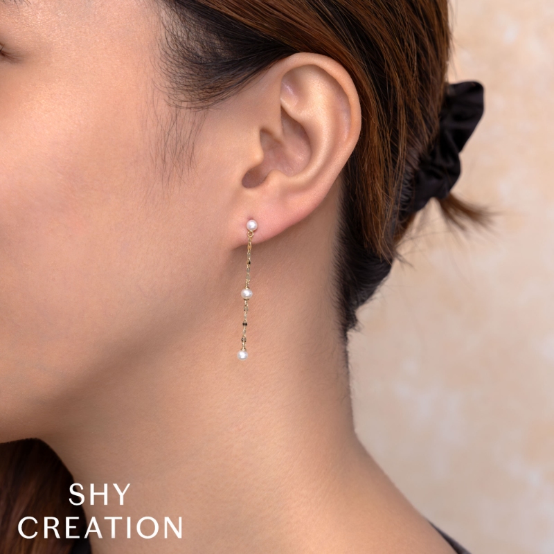 14K Yellow Gold Cultured Pearl Sparkle Chain Earring