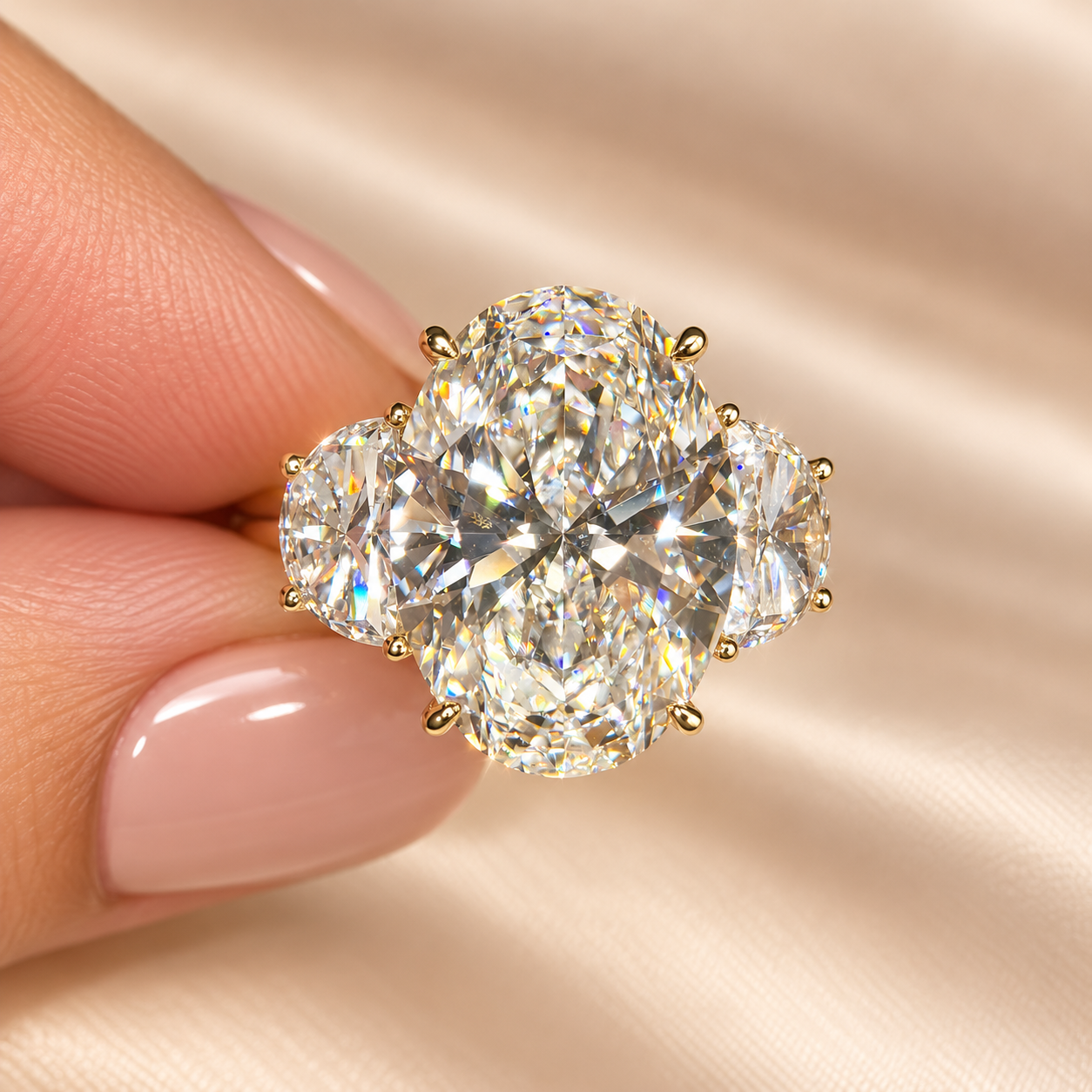 10.99  Carat Oval Cut Three Stone Diamond Engagement Ring